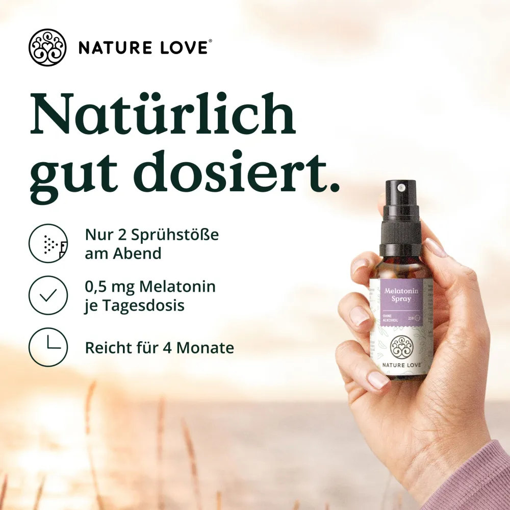 NATURE LOVE® Melatoninspray – geschmacksneutral – ohne Alkohol – 0,5mg Melatonin – Vit B1 & 6 – 30ml> Discount