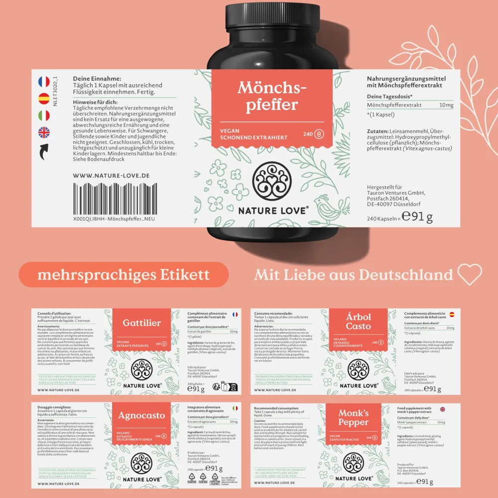 ® Mönchspfeffer Kapseln - 240 Stk - 4:1 Extrakt Original Vitex Agnus Castus 10mg/Kapsel>NATURE LOVE Outlet