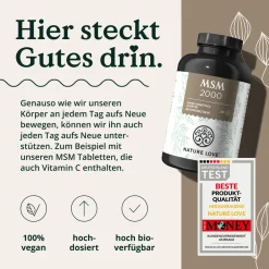® MSM 2000mg mit Vitamin C - 365 Tabletten - Kompakteres MSM Pulver als bei Kapseln|NATURE LOVE Clearance
