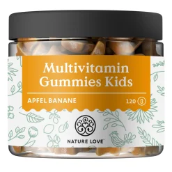 ® Multivitamin Gummies Kids – 120 Stk – ohne Zuckerzusatz – Vit A, B1, B3, B6, B7, B12, E|NATURE LOVE