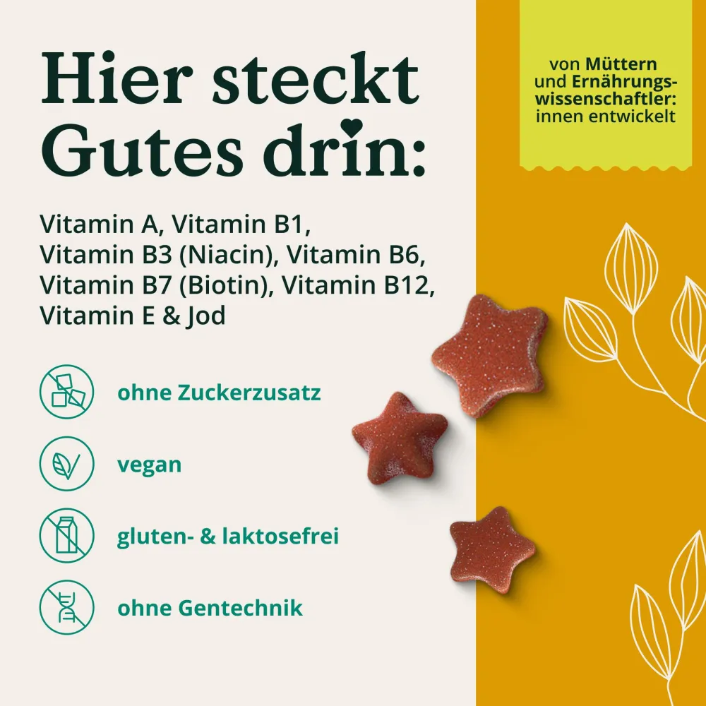 ® Multivitamin Gummies Kids – 120 Stk – ohne Zuckerzusatz – Vit A, B1, B3, B6, B7, B12, E|NATURE LOVE