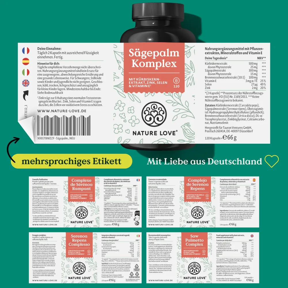 ® Sägepalm Komplex - 120 Kapseln - Sägepalme (Saw Palmetto) mit 5% Phytosterolen>NATURE LOVE Sale