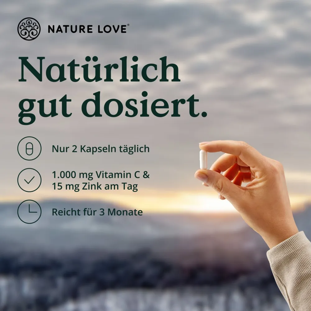 NATURE LOVE® Vitamin C Gepuffert & Zink – 180 Kapseln – hochdosiert 1000mg + 15mg Zink| Sale