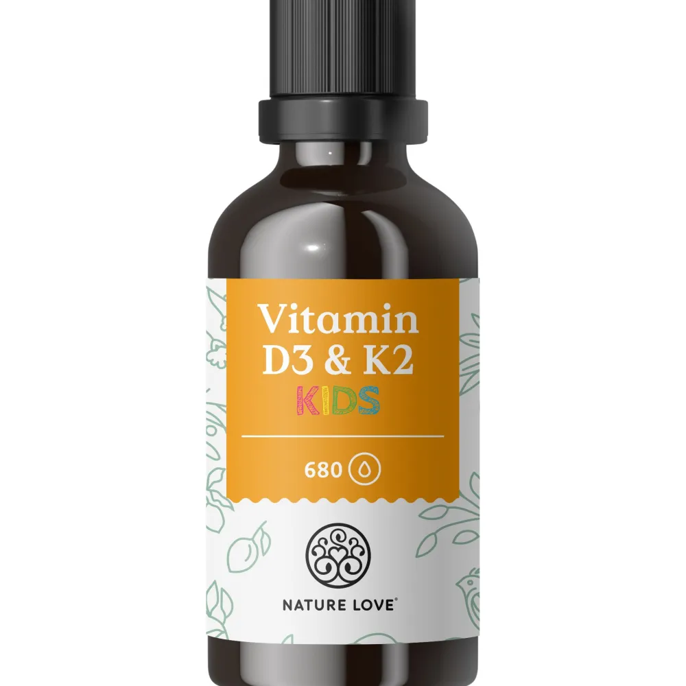 NATURE LOVE® Vitamin D3 + K2 Kinder (20ml) - 800 I.E. Vitamin D3/Tagesdosis - optimal für kids| Discount