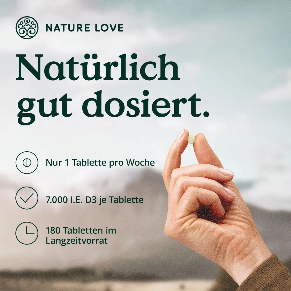 ® Vitamin D3 K2 Wochendepot – 180 Stück – 7000IE D3 + 140µg K2/Tablette >99,7% all-trans>NATURE LOVE Outlet