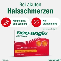 Benzydamin gegen akute Halsschmerzen - Honig-Orangengeschmack - zuckerfrei|neo-angin Discount