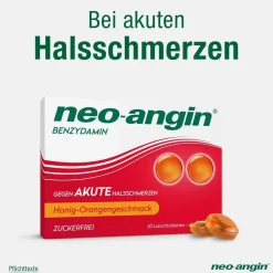 Benzydamin gegen akute Halsschmerzen - Honig-Orangengeschmack - zuckerfrei|neo-angin Discount