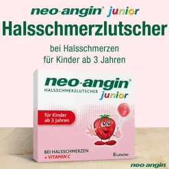 Junior Halsschmerzlutscher mit leckerem Erdbeergeschmack für Kinder ab 3 Jahren|neo-angin