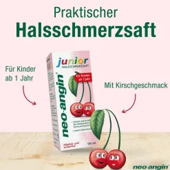 junior Halsschmerzsaft mit leckerem Kirschgeschmack für Kinder ab 1 Jahr - zuckerfrei|neo-angin Discount