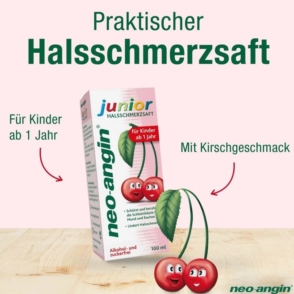 junior Halsschmerzsaft mit leckerem Kirschgeschmack für Kinder ab 1 Jahr - zuckerfrei|neo-angin Discount