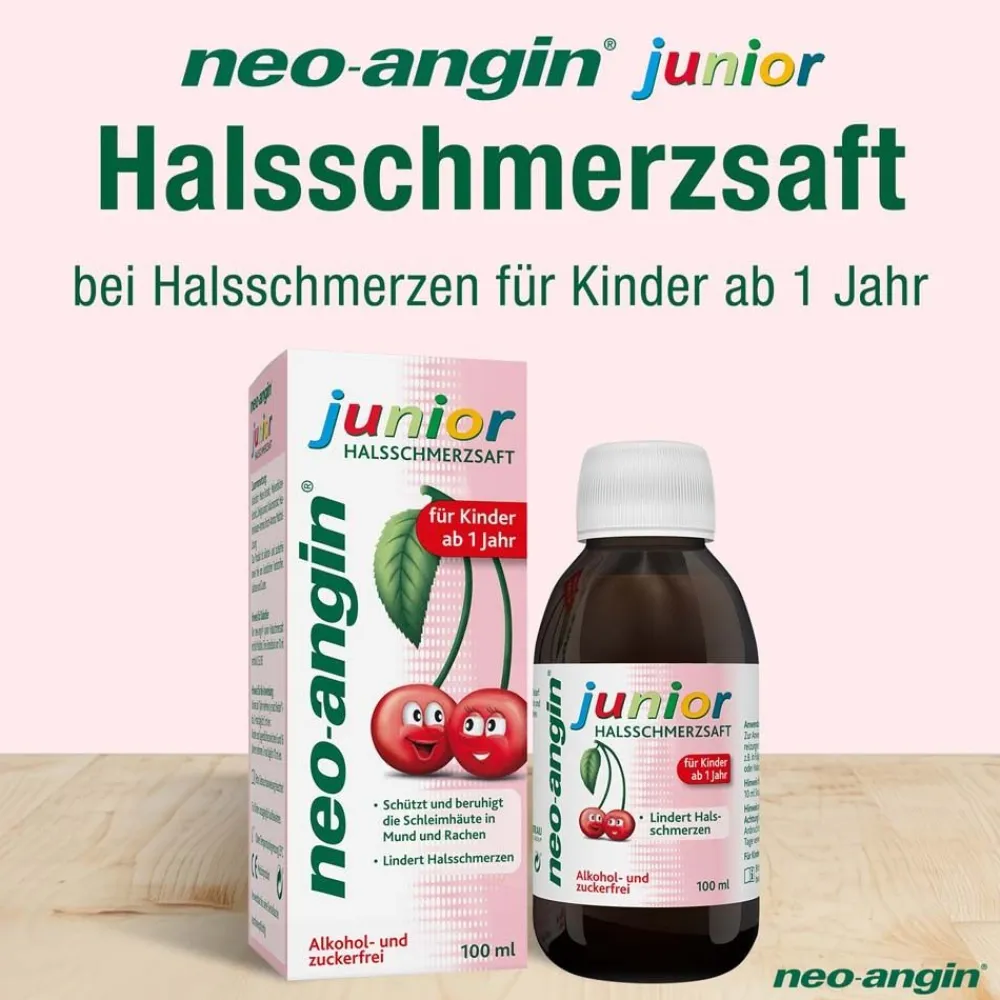 junior Halsschmerzsaft mit leckerem Kirschgeschmack für Kinder ab 1 Jahr - zuckerfrei|neo-angin Discount