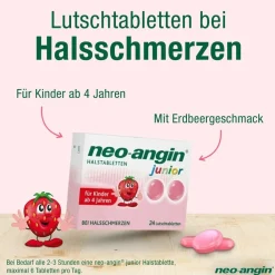 junior Halstabletten mit leckerem Erdbeergeschmack für Kinder ab 4 Jahren|neo-angin