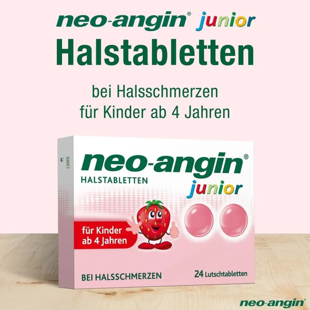 junior Halstabletten mit leckerem Erdbeergeschmack für Kinder ab 4 Jahren|neo-angin
