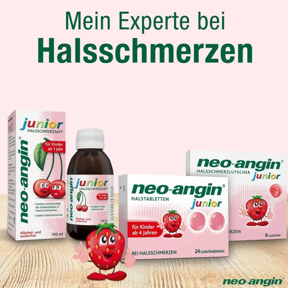 junior Halstabletten mit leckerem Erdbeergeschmack für Kinder ab 4 Jahren|neo-angin