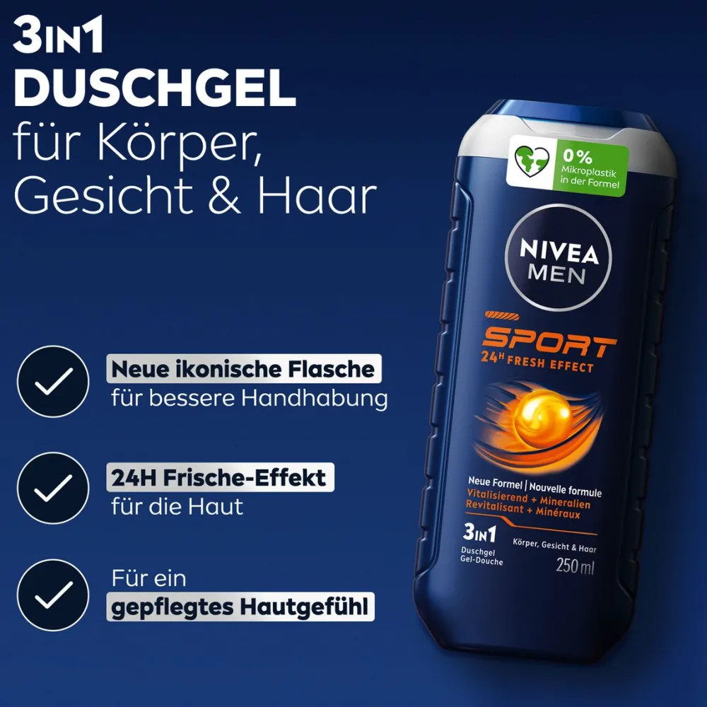 MEN Sport Duschgel 3in1 Körper Gesicht Haar|Nivea Clearance