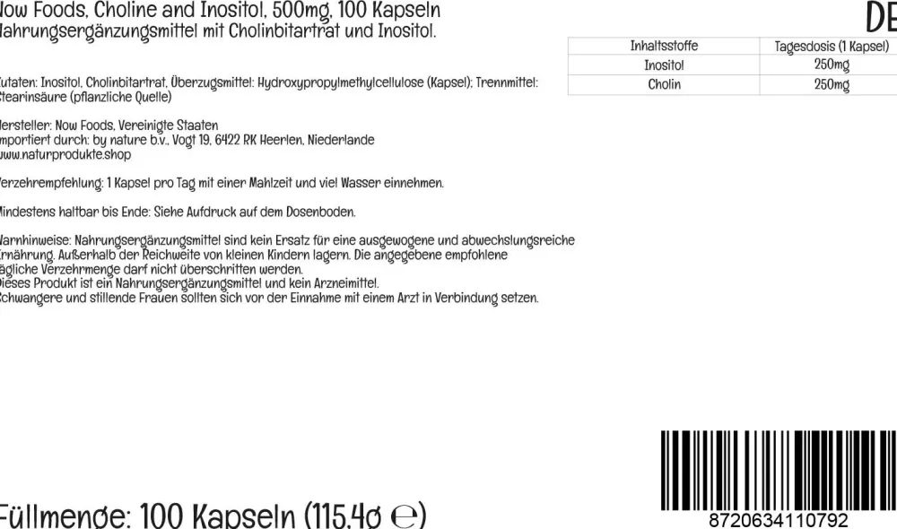 Now Foods, Choline & Inositol, vegane Kapseln, Laborgeprüft, Vitamin B| Clearance