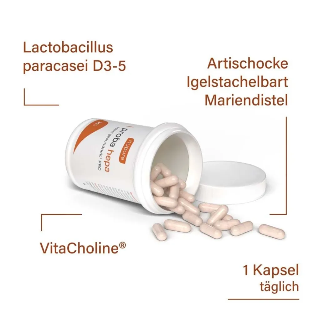 Nupure Proba Hepa Lebergesundheit PRO – 5-in-1 Nahrungsergänzung für die Leber mit Cholin, Artischocke, Mariendistel, Igelstachelbart & Lactobacillus paracasei D3-5>