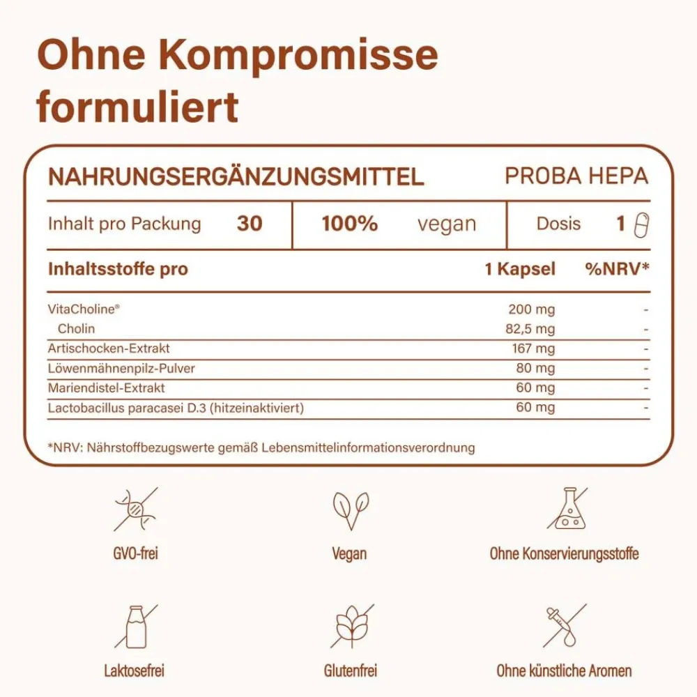 Nupure Proba Hepa Lebergesundheit PRO – 5-in-1 Nahrungsergänzung für die Leber mit Cholin, Artischocke, Mariendistel, Igelstachelbart & Lactobacillus paracasei D3-5>