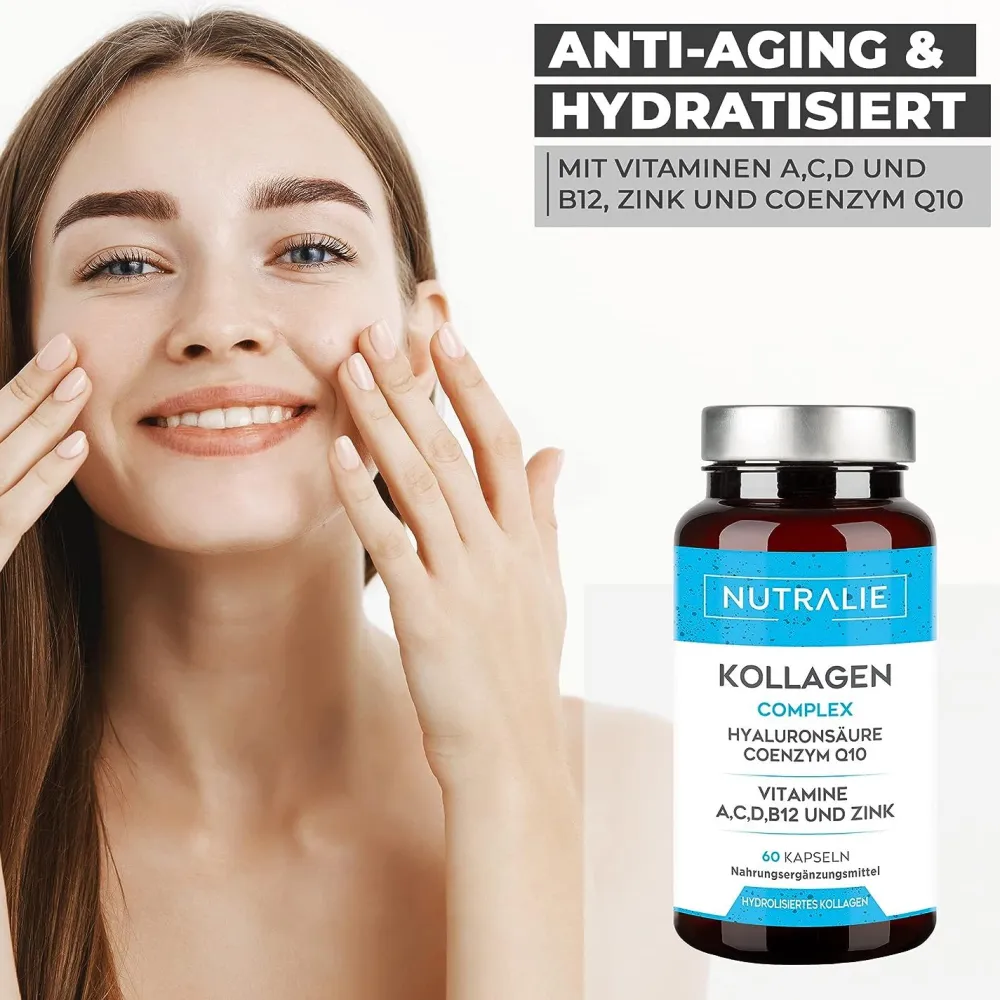 Nutralie Kollagen + Hyaluronsäure + Coenzym Q10 + Vitamine A, C, D und B12 + Zink|