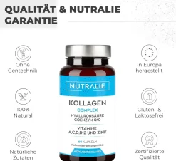 Nutralie Kollagen + Hyaluronsäure + Coenzym Q10 + Vitamine A, C, D und B12 + Zink|