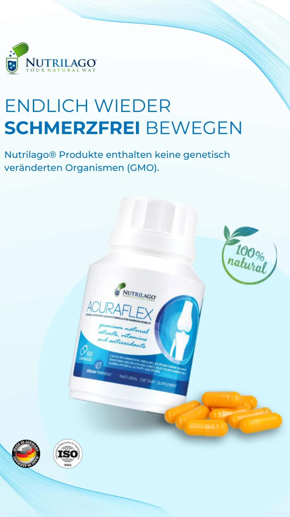 Nutrilago® ACURAFLEX Kapseln - Nahrungsergänzung für Gelenke, Knorpel und MEHR BEWEGLICHKEIT> Discount