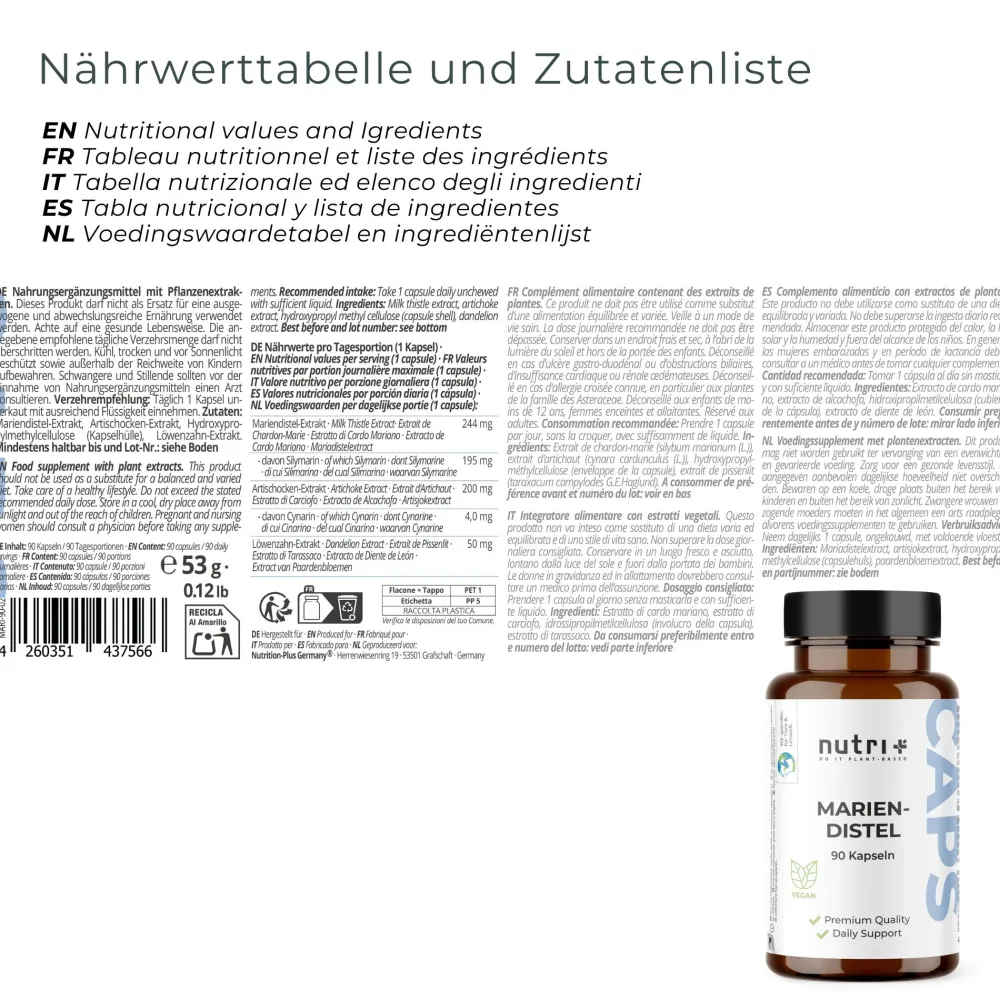 Mariendistel Kapseln mit Artischocke + Löwenzahn>nutri+ Sale