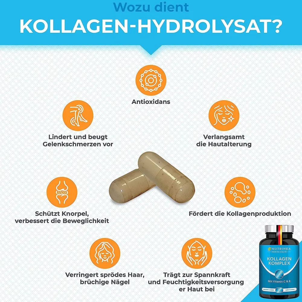 Nutrimea Nutrimea COLLAGEN mit Natürlichem Vitamin C, E, A | Kollagen Hydrolysat Peptide Typ I + II> Discount