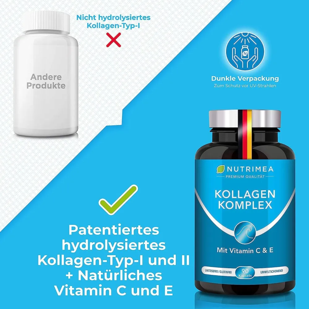 Nutrimea Nutrimea COLLAGEN mit Natürlichem Vitamin C, E, A | Kollagen Hydrolysat Peptide Typ I + II> Discount