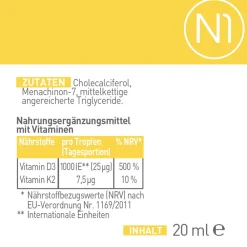 N1 Vitamin D3 K2 Öl – 1.000 I.E pro Tropfen - das Sonnenvitamin für deinen Alltag><noscript><img width=