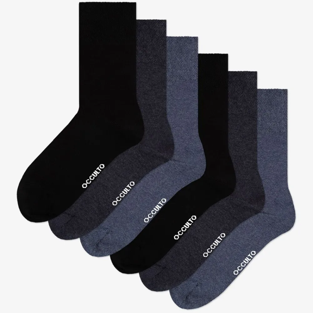 Occulto Socken Herren ohne Naht ohne Gummibund Baumwolle 6er Pack (Modell: Oliver) BlueMix 47-50> Hot