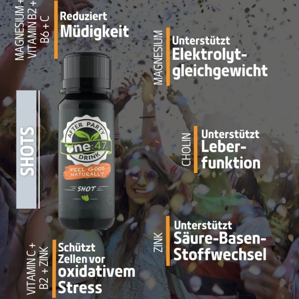 one:47® After Party Shots mit Elektrolyten und Vitaminen|