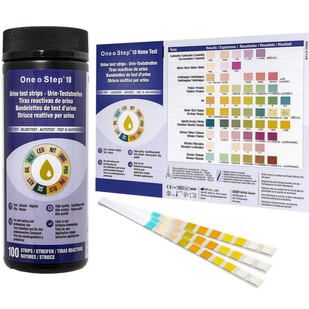 100 One+Step Urinteststreifen für 10 Indikatoren - Gesundheitstest inkl. Referenzfarbkarte|one-step
