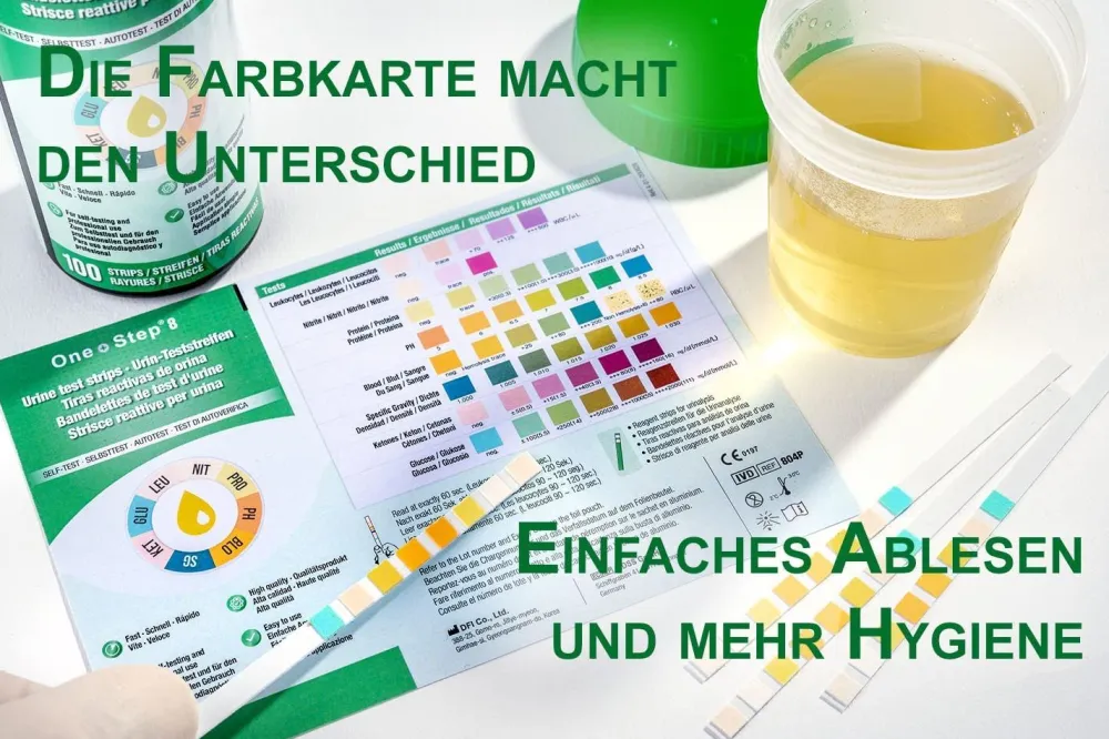 100 One+Step Urinteststreifen für 8 Indikatoren - Gesundheitstest inkl. Referenzfarbkarte>one-step