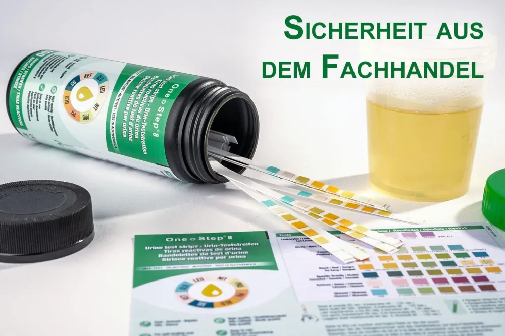 100 One+Step Urinteststreifen für 8 Indikatoren - Gesundheitstest inkl. Referenzfarbkarte>one-step