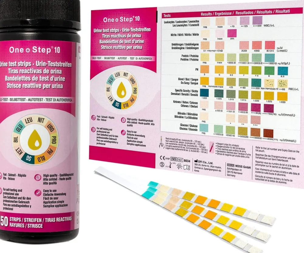 150 One+Step Urinteststreifen für 10 Indikatoren - Gesundheitstest inkl. Referenzfarbkarte>one-step Online