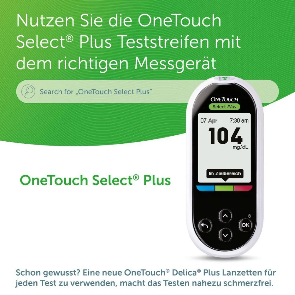 OneTouch Select® Plus Blutzuckerteststreifen zur Blutzucker-Messung bei Diabetes (Zucker-Krankheit)| New