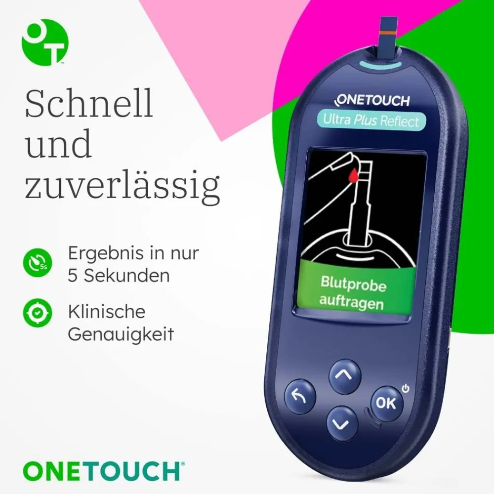 OneTouch Ultra Plus Reflect® Diabetes Starter-Set XL mmol/l, 40 Teststreifen, 40 sterile Lanzetten, 1 Stechhilfe| New