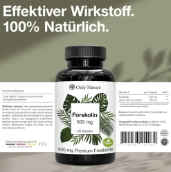 Only Nature® Forskolin 500 mg – Pflanzliche Unterstützung der Blase – Hochdosiert mit 20 % Forskolin| Sale