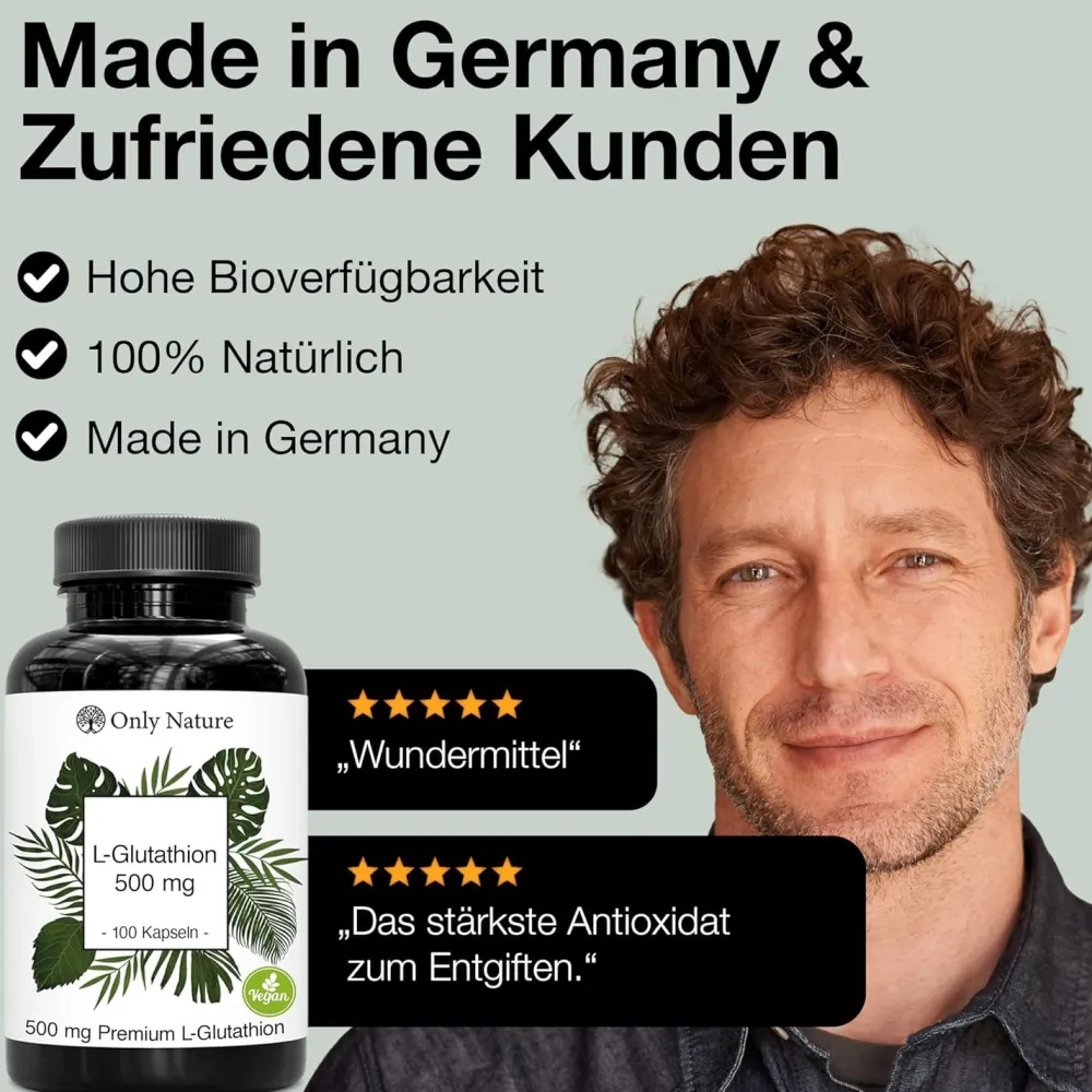 Only Nature® L Glutathion Hochdosiert 500 mg - Immunsystem & Entgifung - reduziertes L-Glutathion| Best