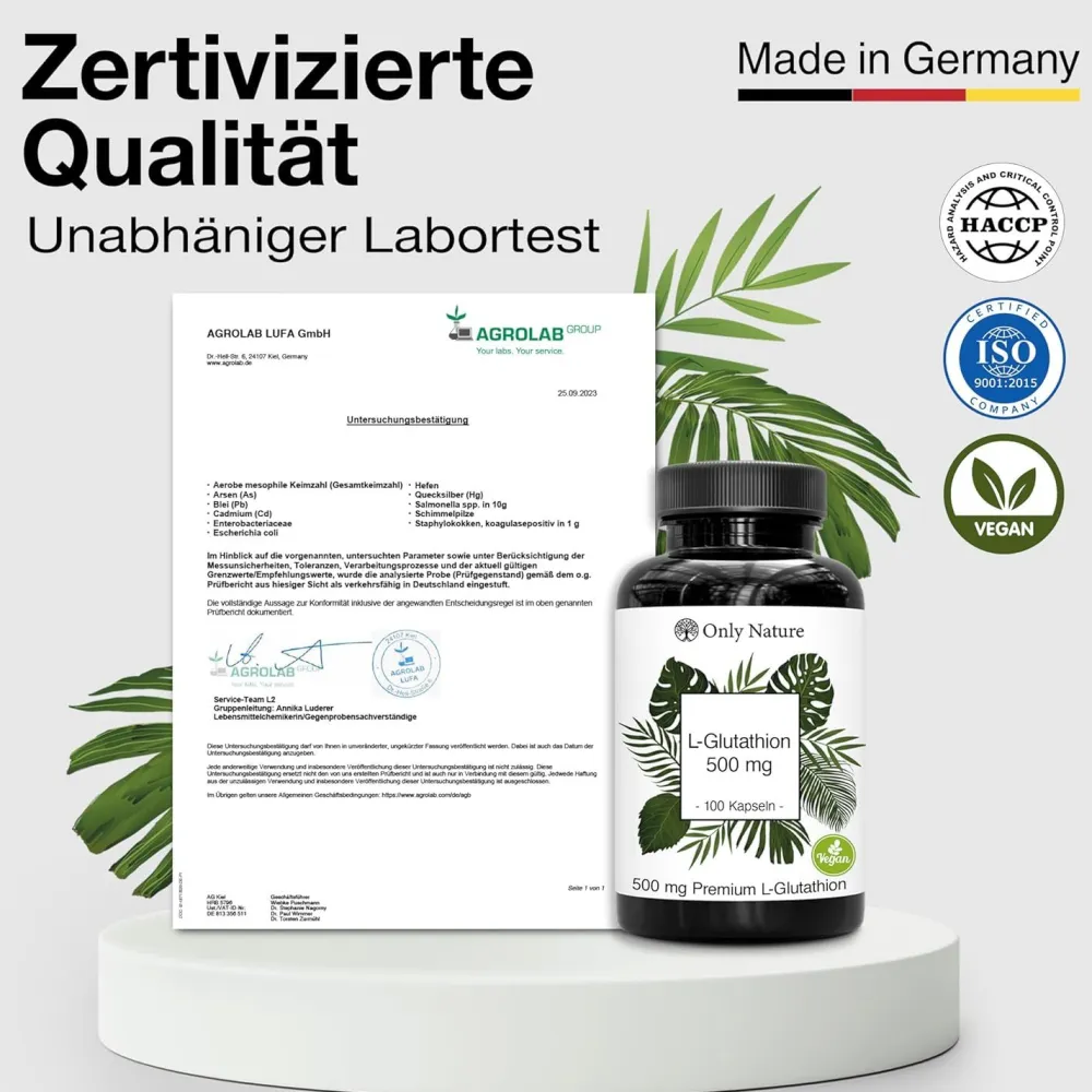 Only Nature® L Glutathion Hochdosiert 500 mg - Immunsystem & Entgifung - reduziertes L-Glutathion| Best