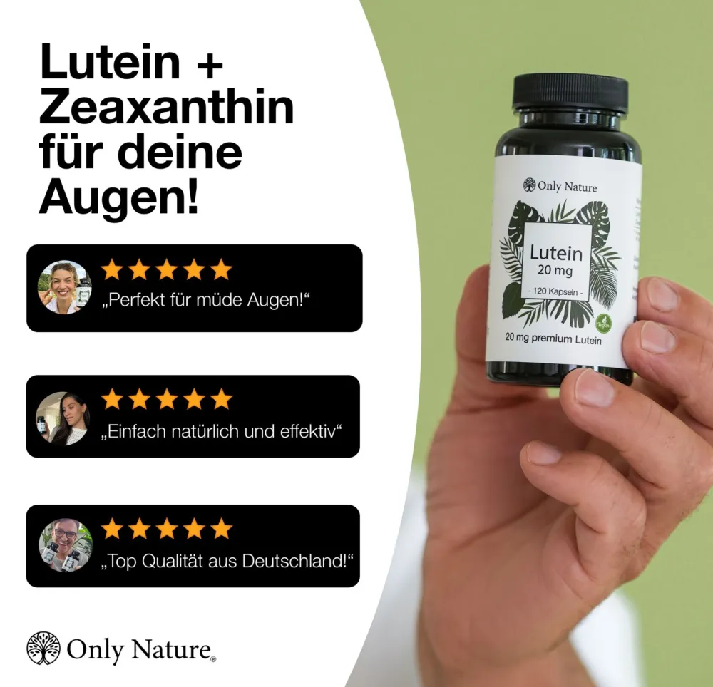 Only Nature® Lutein 20mg (4 mg Zeaxanthin) in Deutschland produziert & laborgeprüfte Augenkapseln> Discount