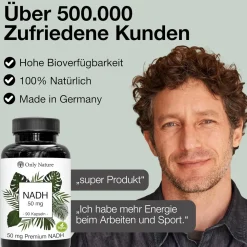 Only Nature® NADH 50mg Kapseln - Aktive Form von NAD - Apothekenqualität in Deutschland produziert| New