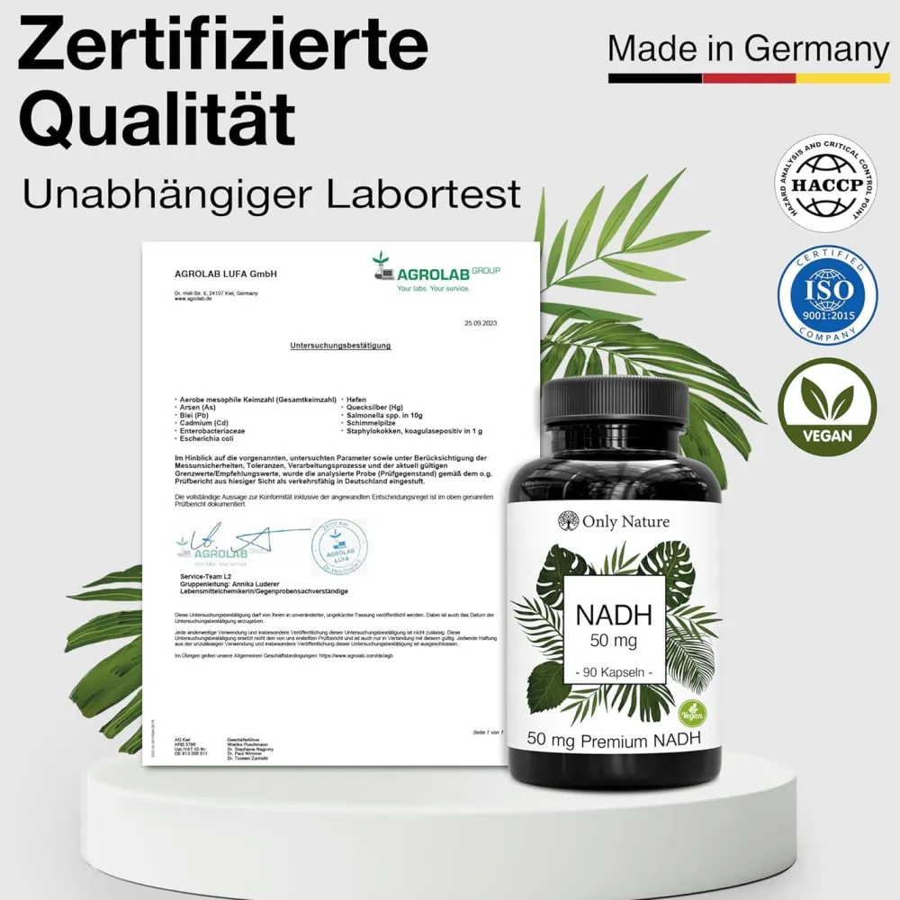 Only Nature® NADH 50mg Kapseln - Aktive Form von NAD - Apothekenqualität in Deutschland produziert| New