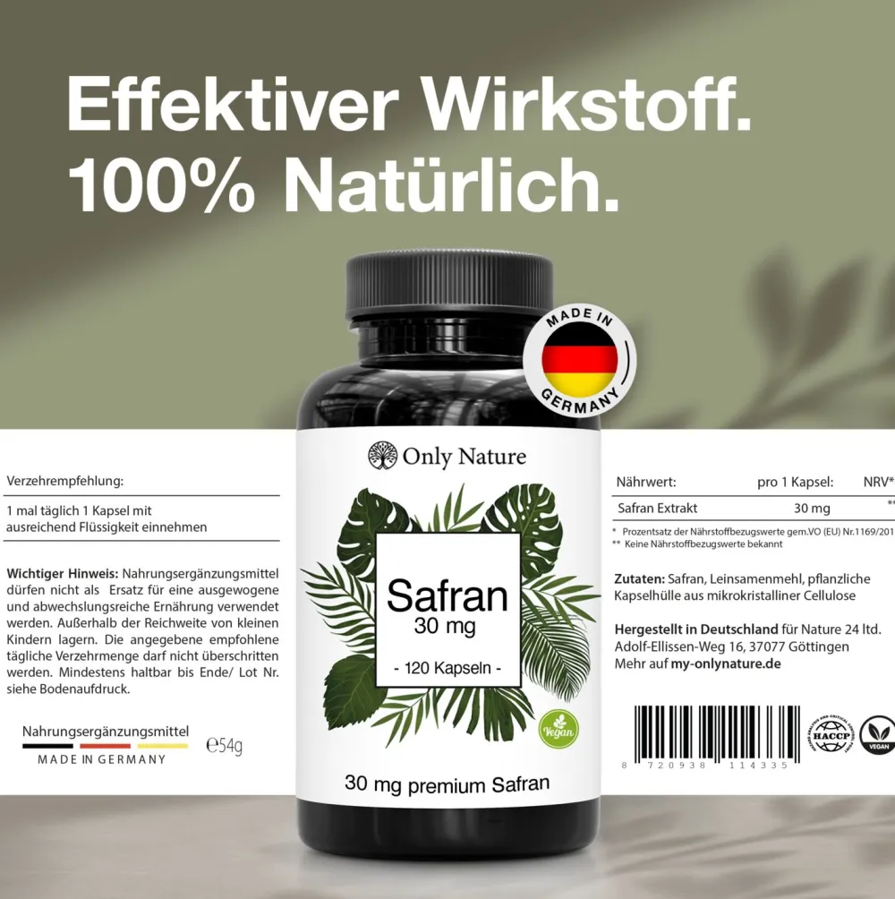 Only Nature® Safran Kapseln 30 mg - (Affron®) – Safran Extrakt 10:1 – Innere Balance & Stimmung> Best