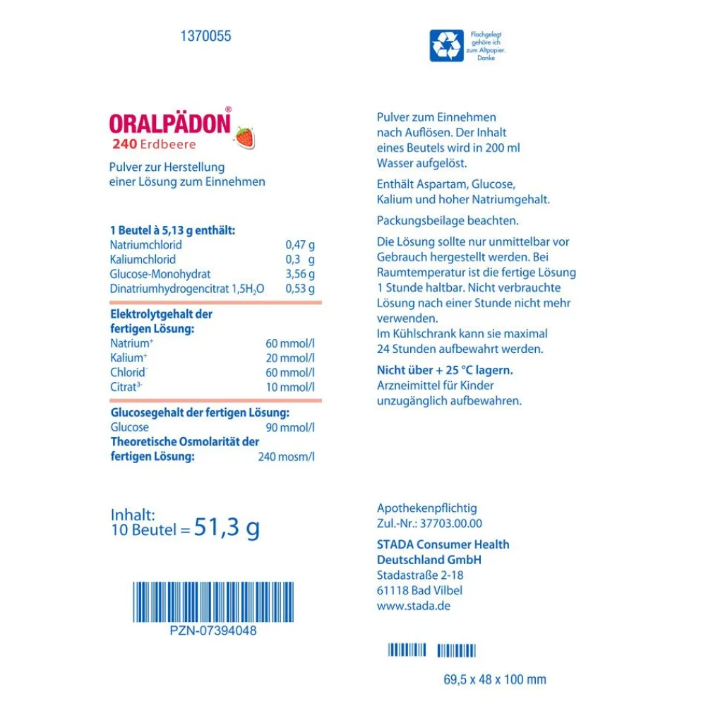 ® 240 Erdbeere Elektrolytepulver|Oralpädon New