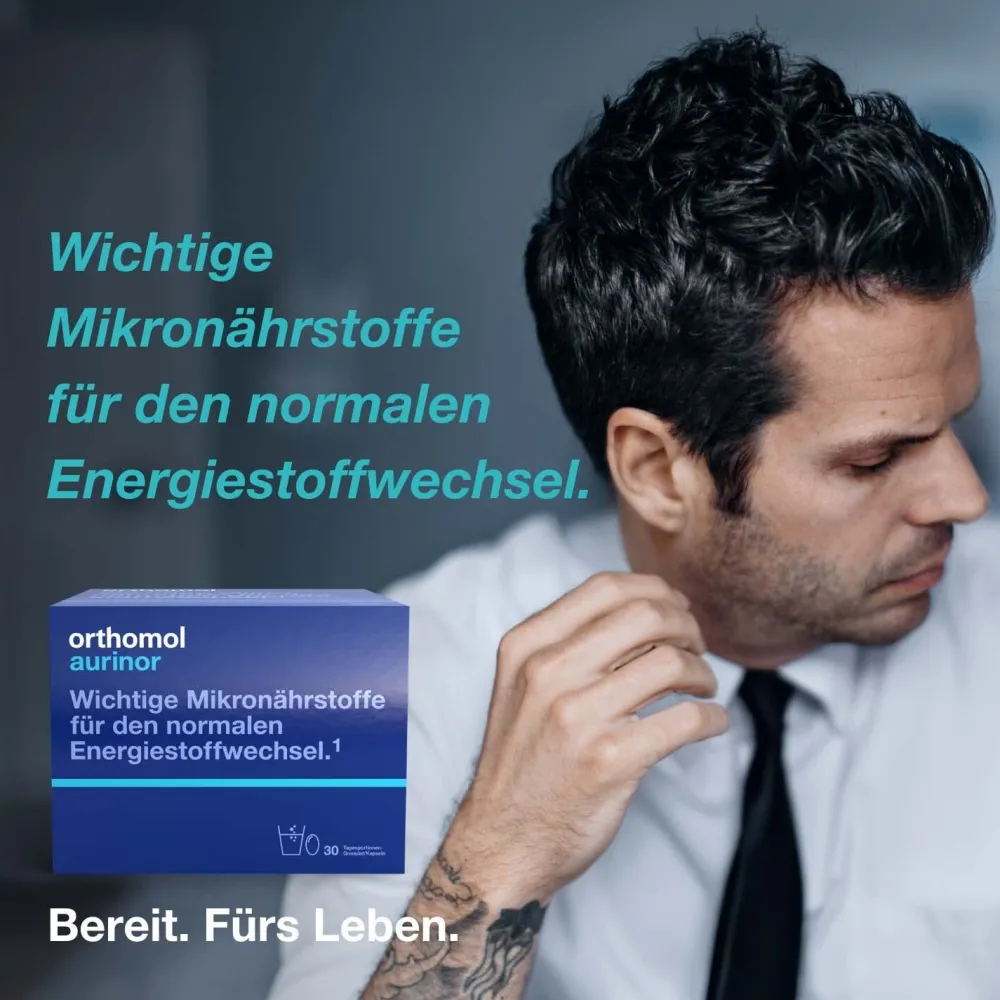 Aurinor - unterstützt den Energiestoffwechsel - mit Omega-3-Fettsäure, Vitamin C, Magnesium und Zink - Granulat/Kapseln|Orthomol Best