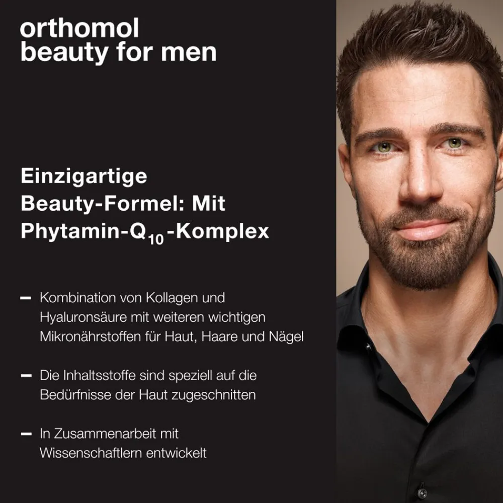 Beauty for Men - für Haut, Haare und Nägel, mit Hyaluronsäure, Kollagen und Coenzym Q10 - Trinkampullen>Orthomol Online