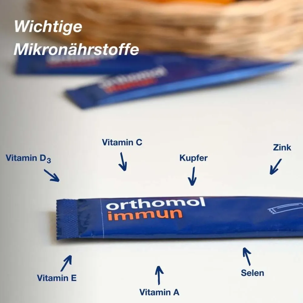 Immun - Mikronährstoffe zur Unterstützung des Immunsystems - mit Vitamin C, Vitamin D und Zink - Direktgranulat Menthol-Himbeere|Orthomol Sale