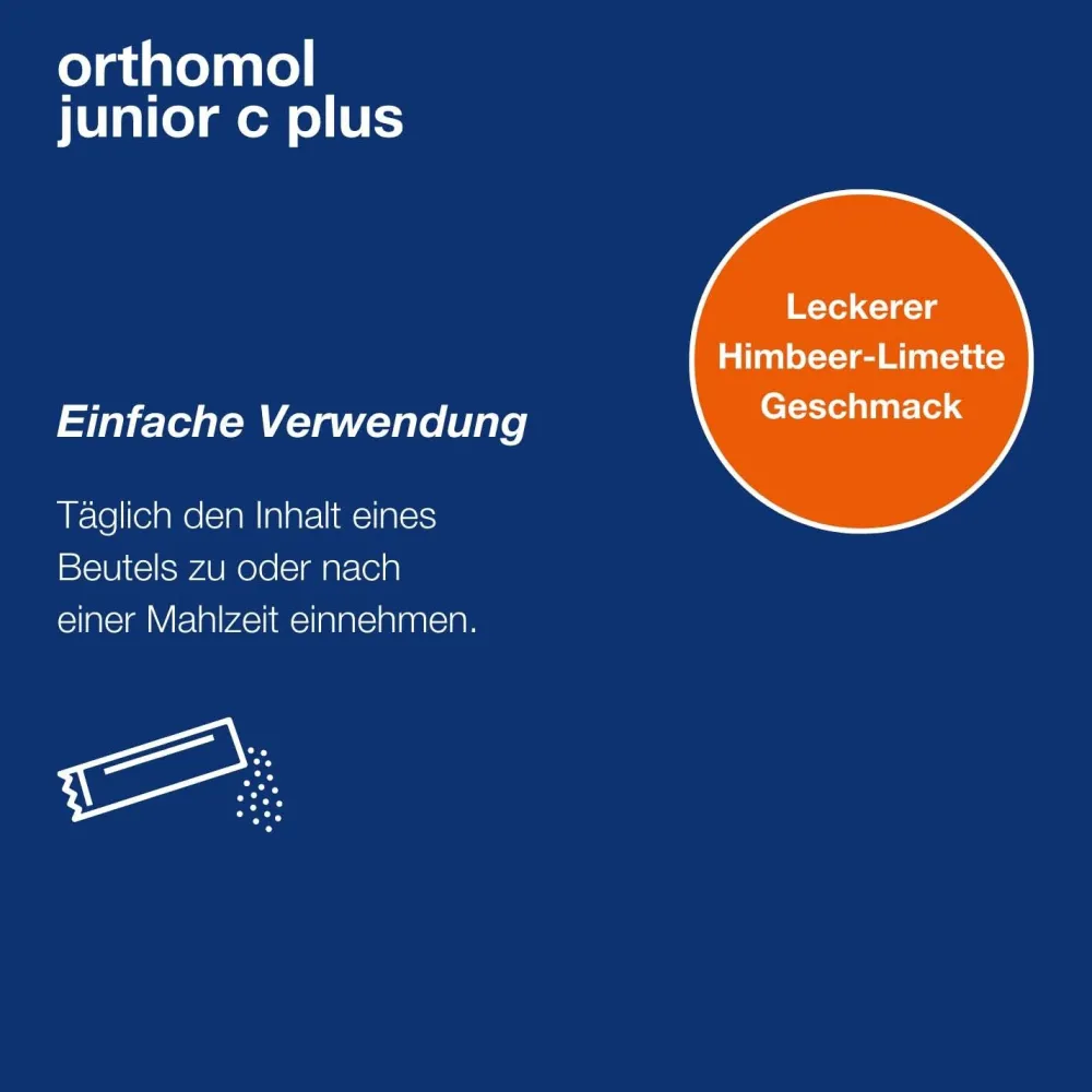 junior C plus - mit Vitamin C als Beitrag zu einer normalen Funktion des Immunsystems - Himbeer/Limetten-Geschmack - Direktgranulat|Orthomol Sale