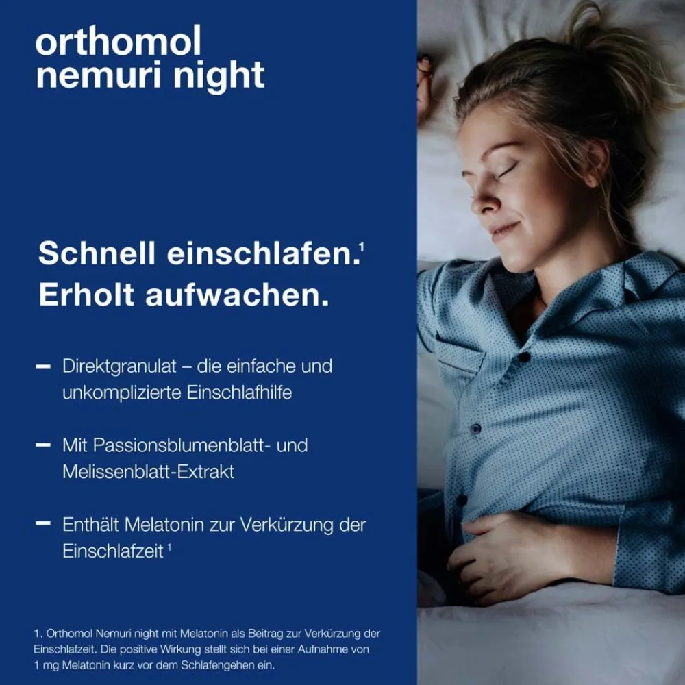 Nemuri night - zur Verkürzung der Einschlafzeit - mit Melatonin - Direktgranulat|Orthomol Sale